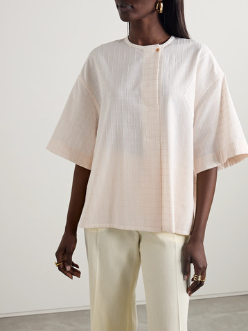 Loro Piana Checked metallic cotton-blend voile blouse