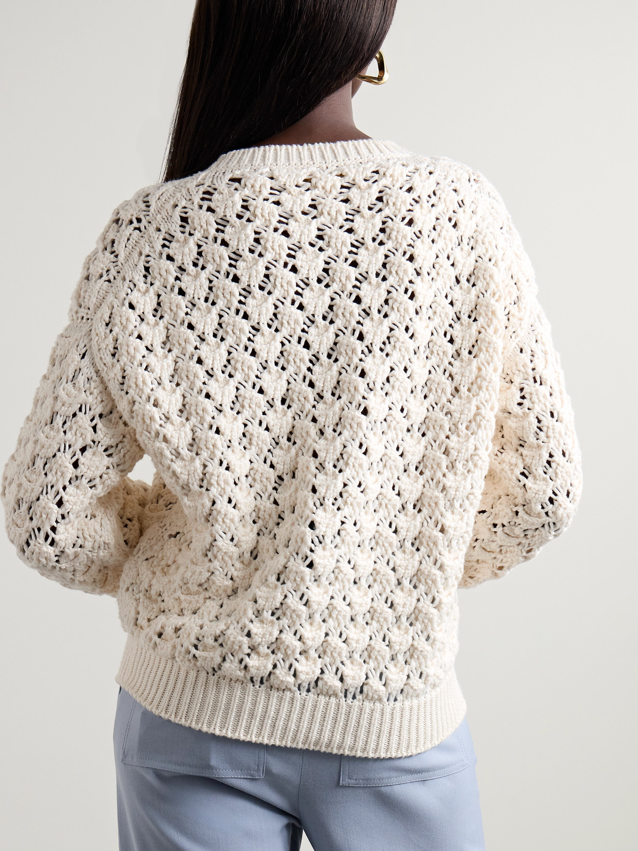 Loro Piana Nikko Open-knit Cotton And Silk-blend Sweater In White