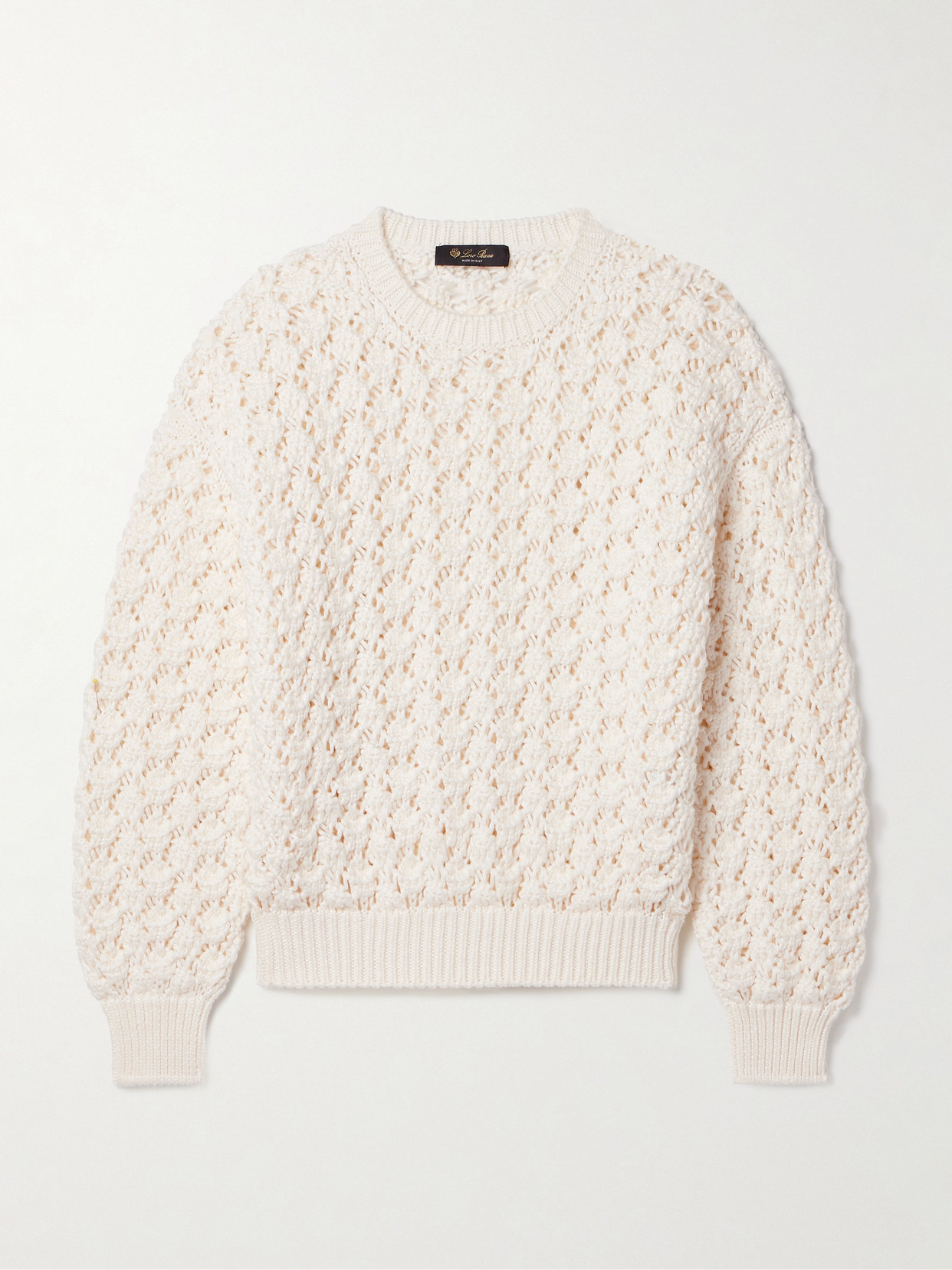 Loro Piana Nikko Open-knit Cotton And Silk-blend Sweater In White