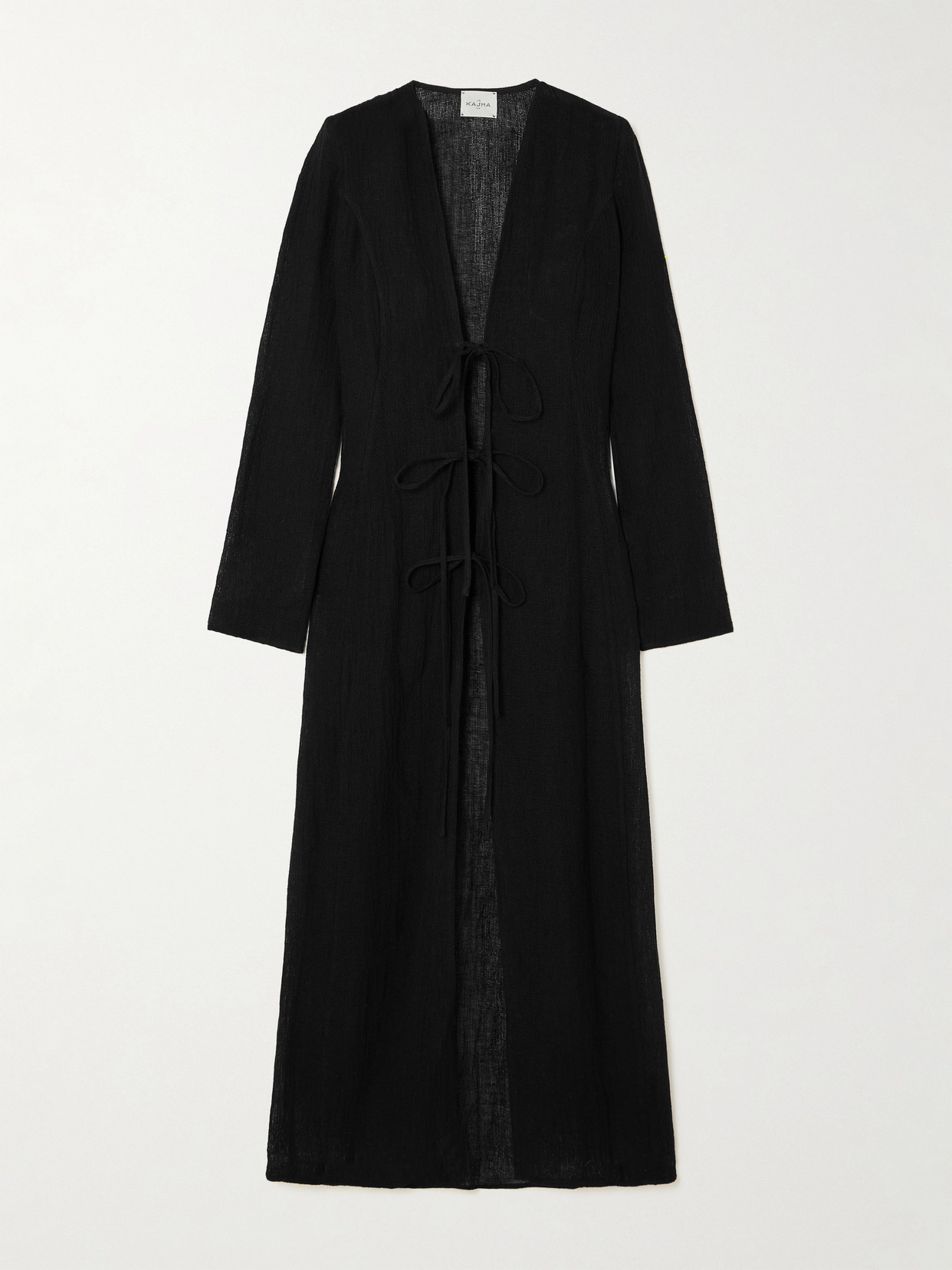 Le Kasha Dehmit Tie-detailed Organic Linen-gauze Maxi Dress In Black