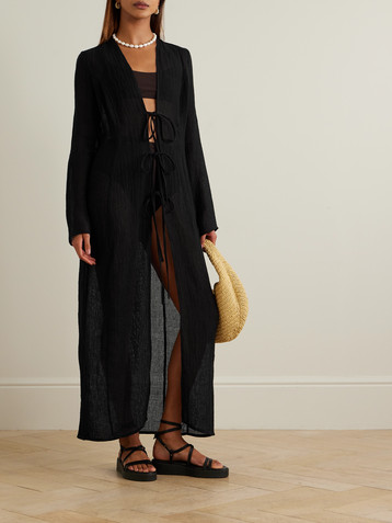 Le Kasha Dehmit tie-detailed organic linen-gauze maxi dress