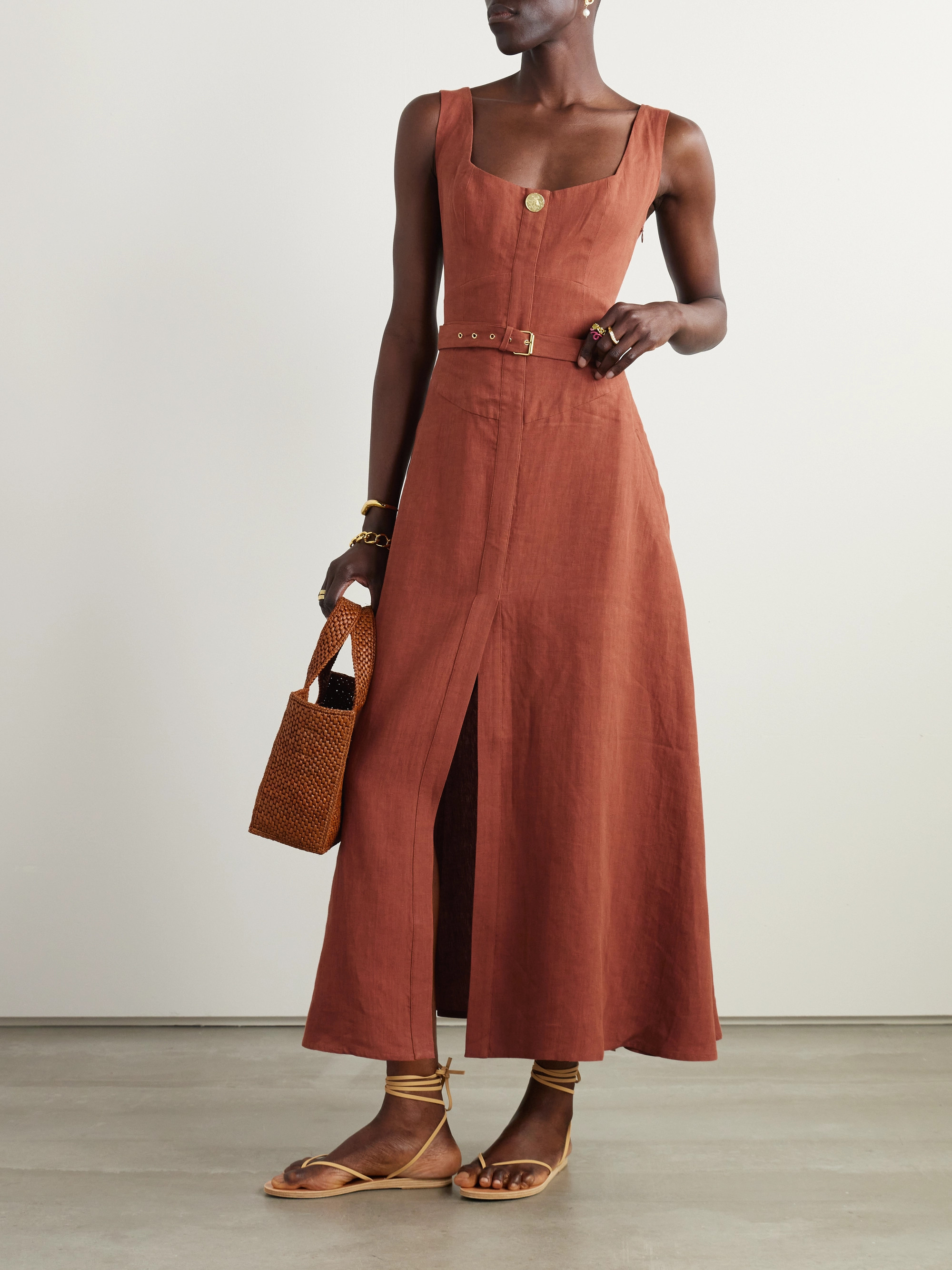 Le Kasha Subu belted linen midi dress