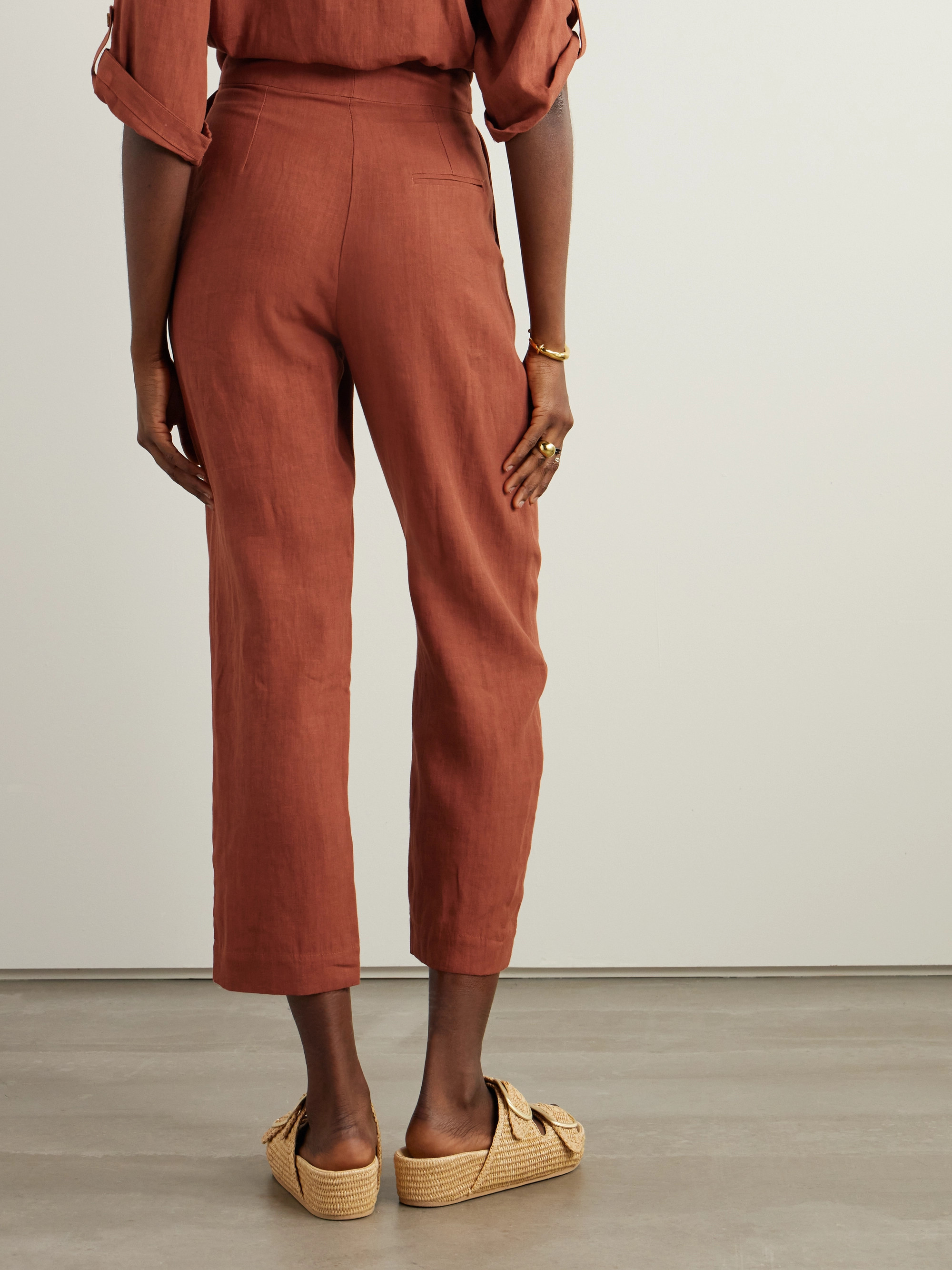 Le Kasha Jaouf cropped pleated organic linen straight-leg pants thumbnail
