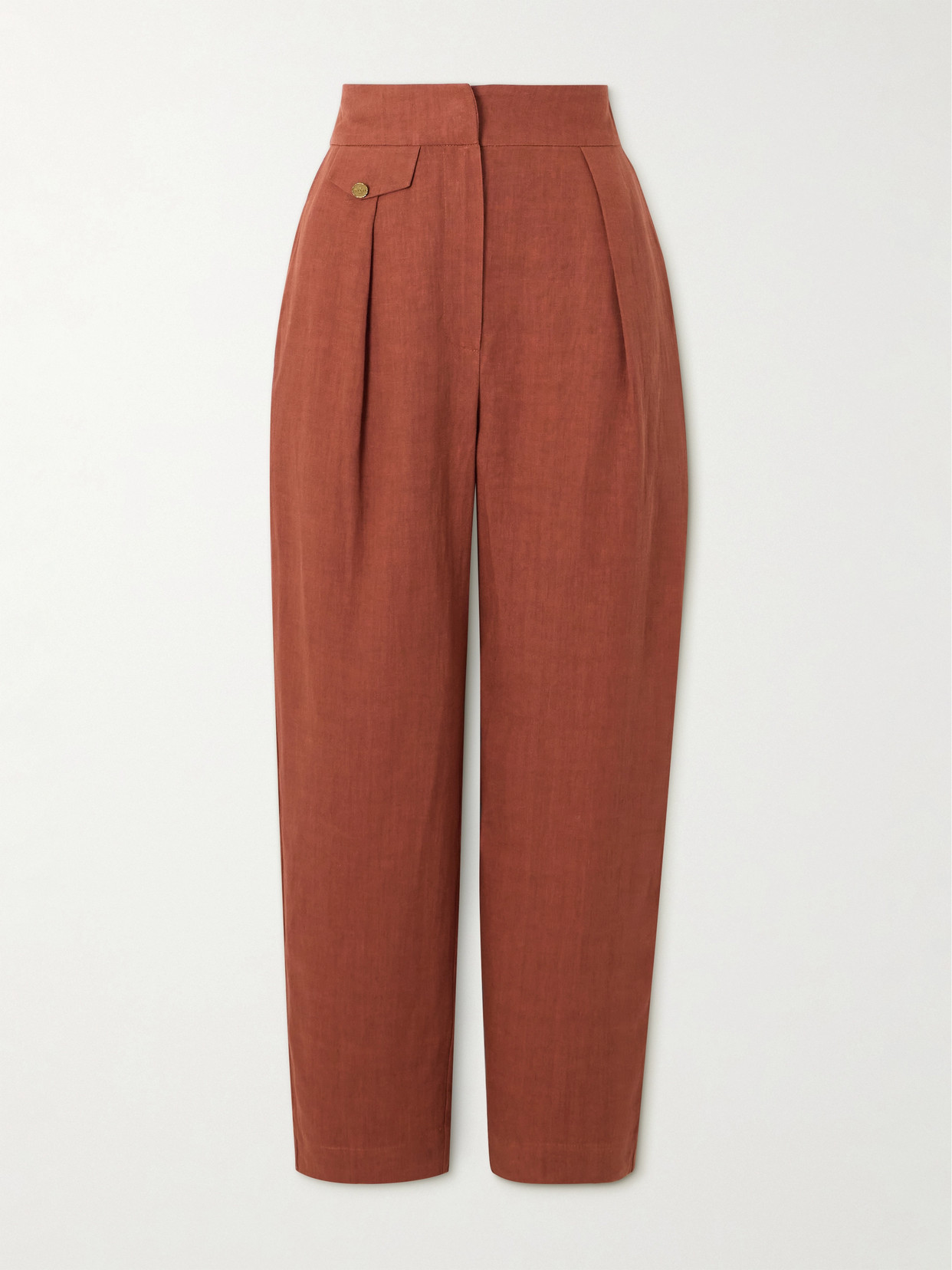 Le Kasha Jaouf Cropped Pleated Organic Linen Straight-leg Pants In Brown