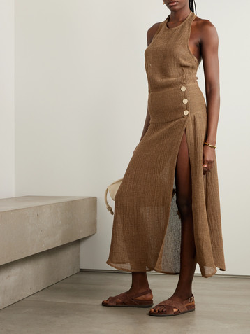 Le Kasha Dairut linen-gauze halterneck maxi dress