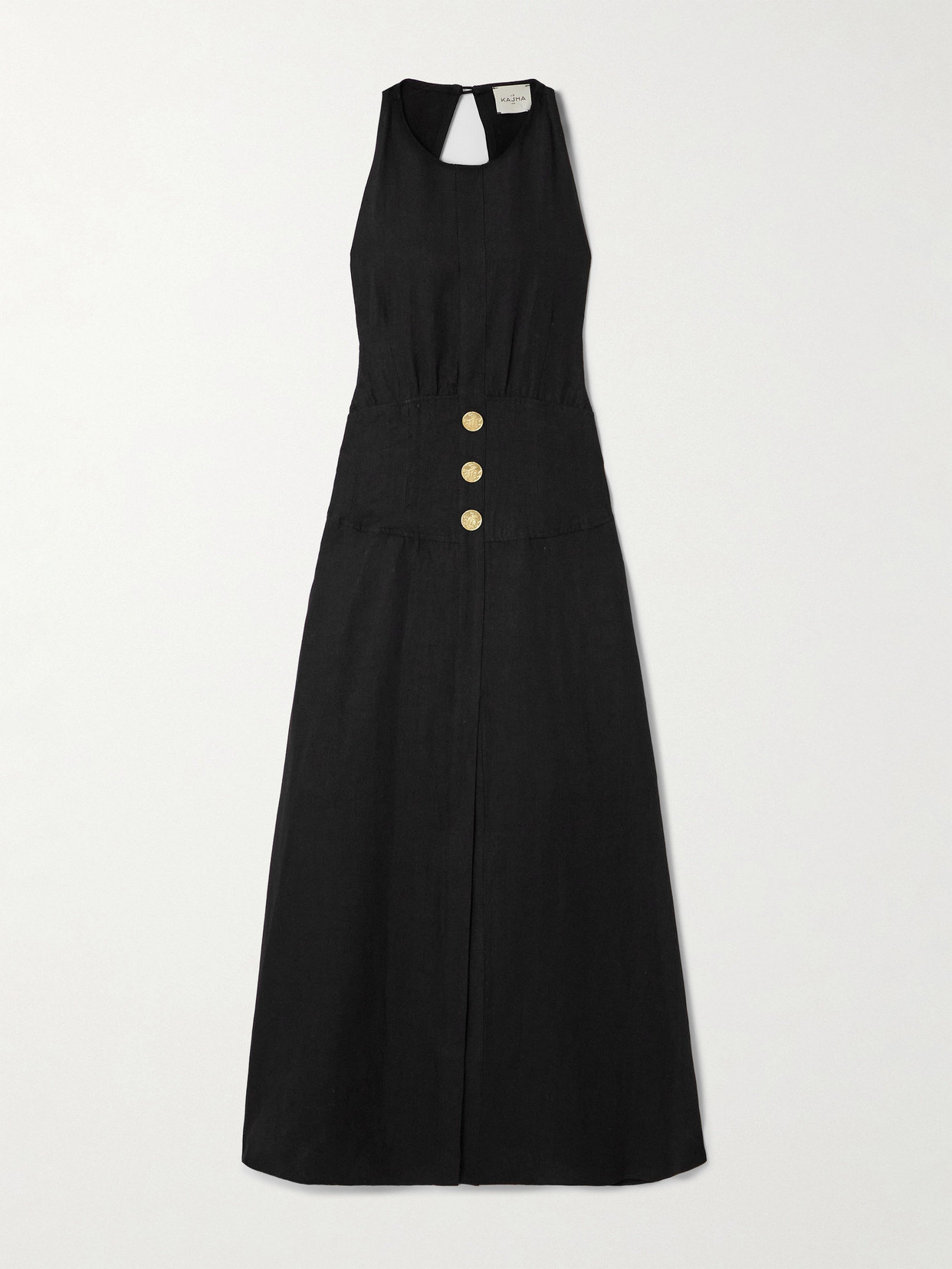 Le Kasha Jesmah Open-back Linen Halterneck Midi Dress In Black