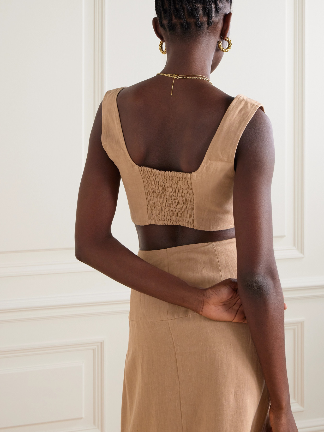Le Kasha Jirja Cropped Linen Top In Neutrals