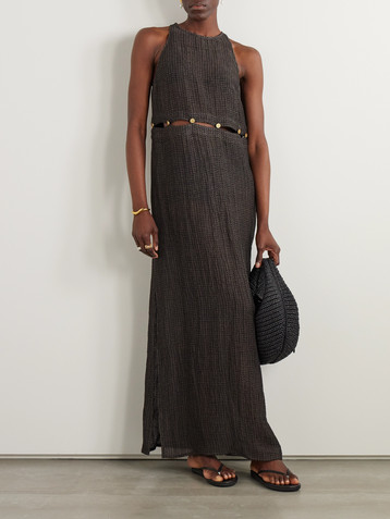 Le Kasha Dayr convertible button-embellished crinkled linen-gauze maxi dress