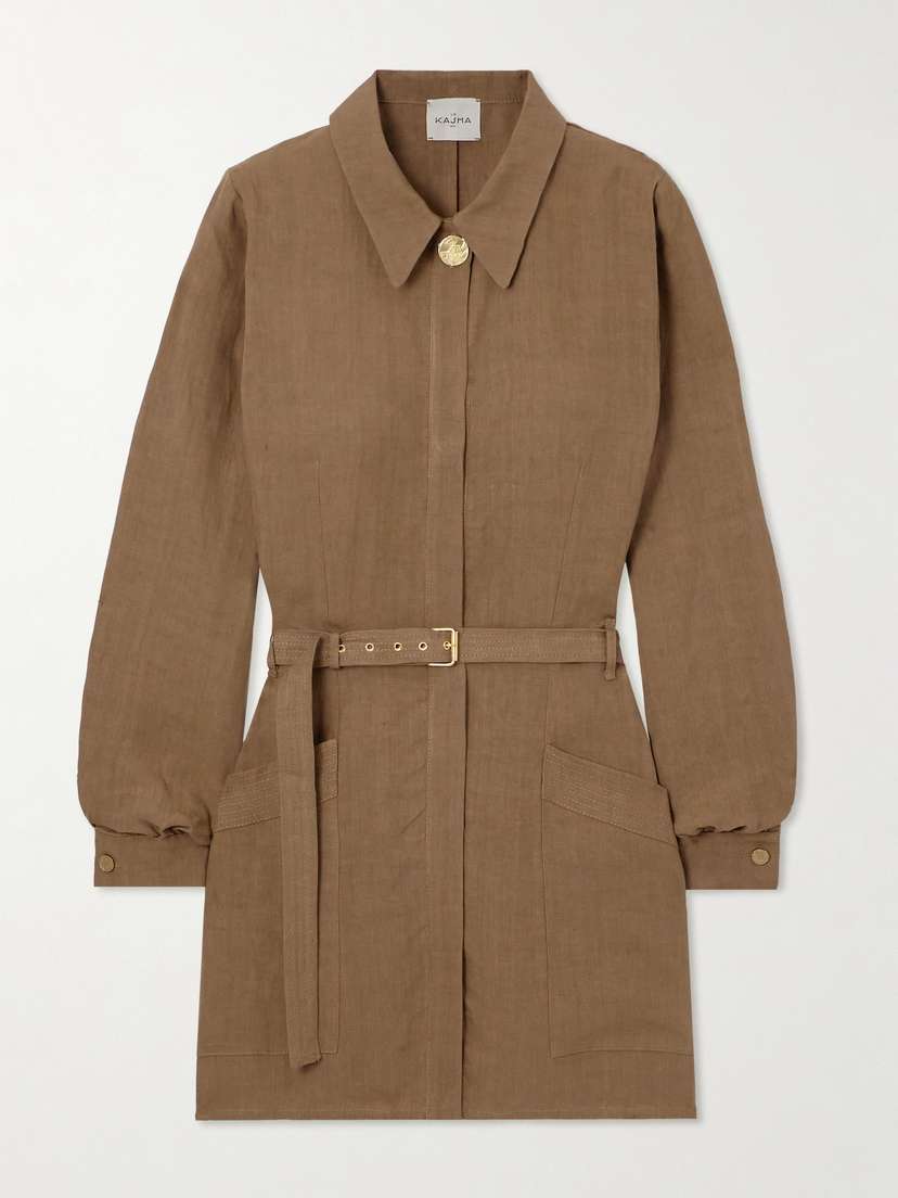 Le Kasha Awland Belted Linen Mini Dress