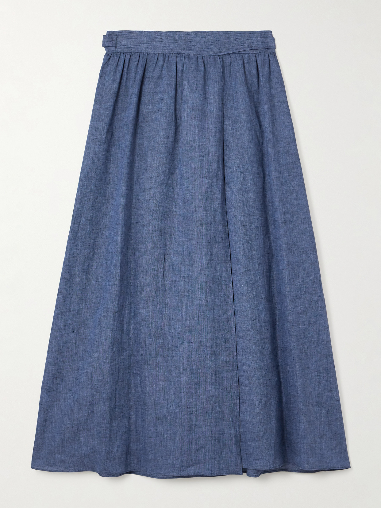 Loro Piana Belted Linen Maxi Wrap Skirt In Blue