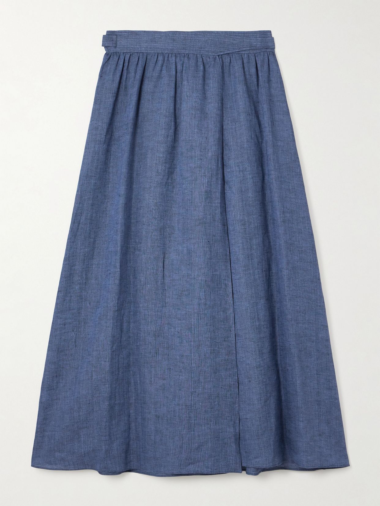 Belted linen maxi wrap skirt