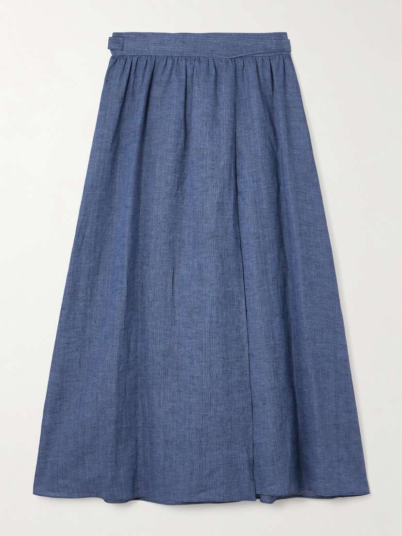 Loro Piana Belted Linen Maxi Wrap Skirt