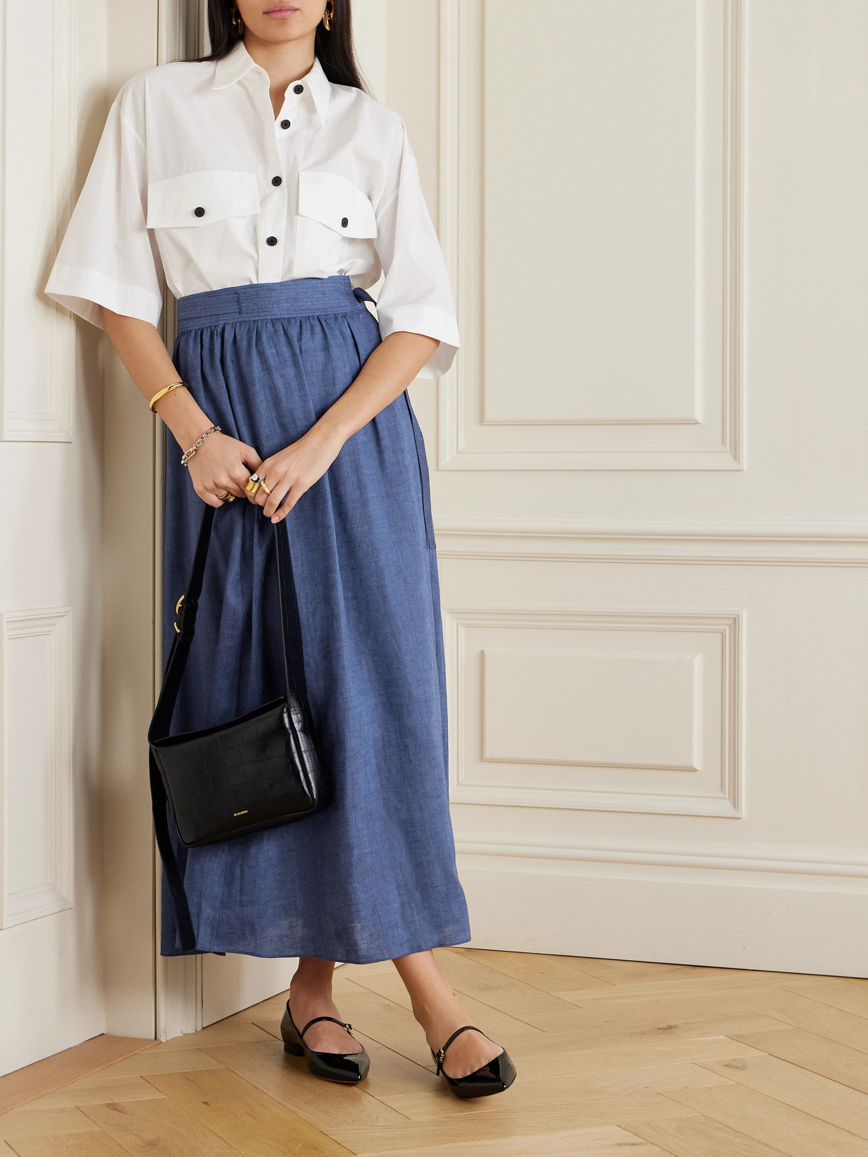 Shop Loro Piana Belted Linen Maxi Wrap Skirt In Blue