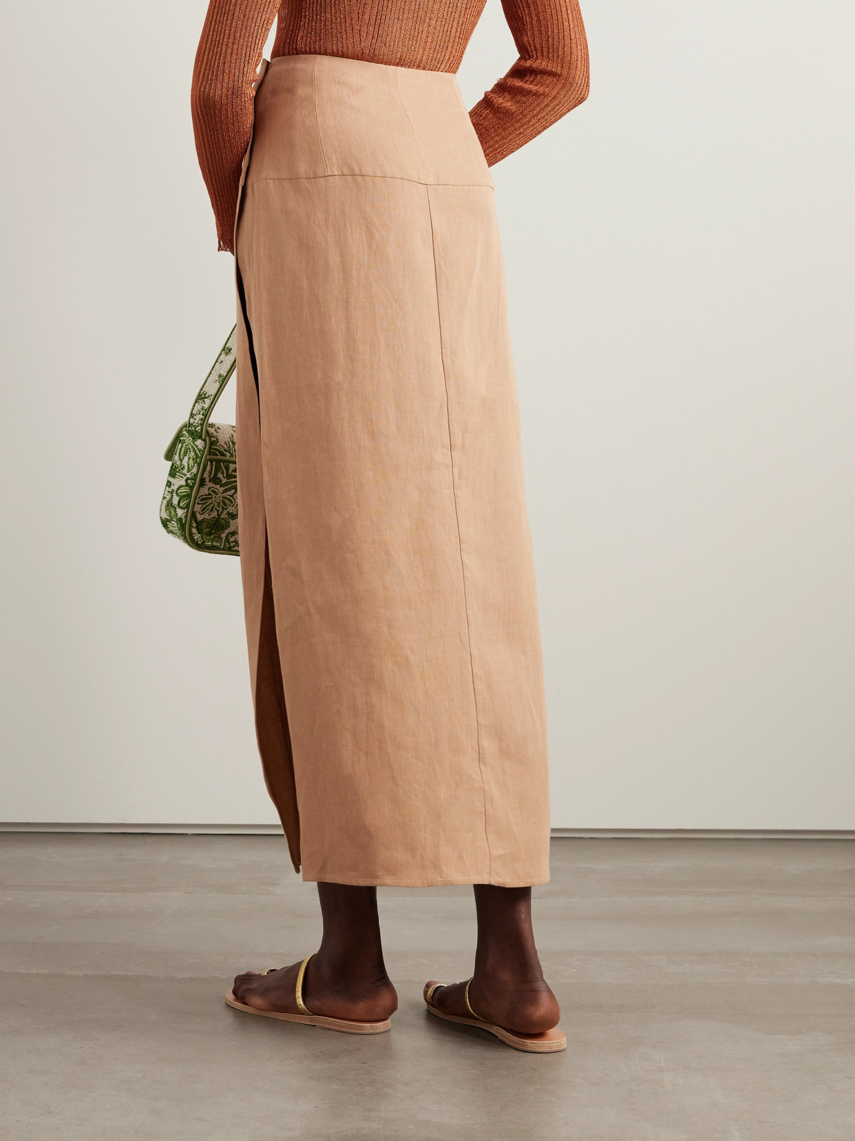 Shop Le Kasha Haifal Linen Midi Skirt In Neutrals