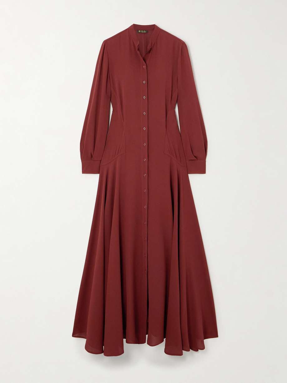 asymmetric gathered silk-crepe maxi shirt dress