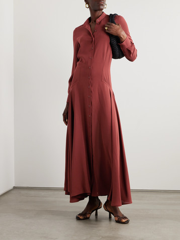 Loro Piana Asymmetric gathered silk-crepe maxi shirt dress