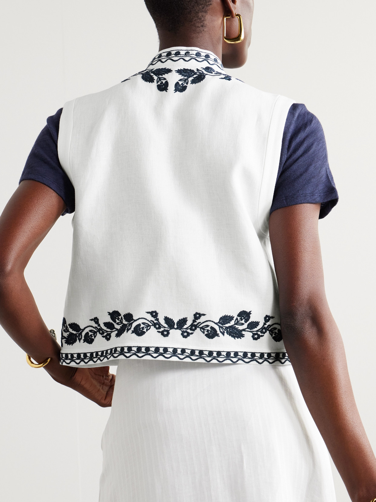 Dabney Embroidered Linen Vest