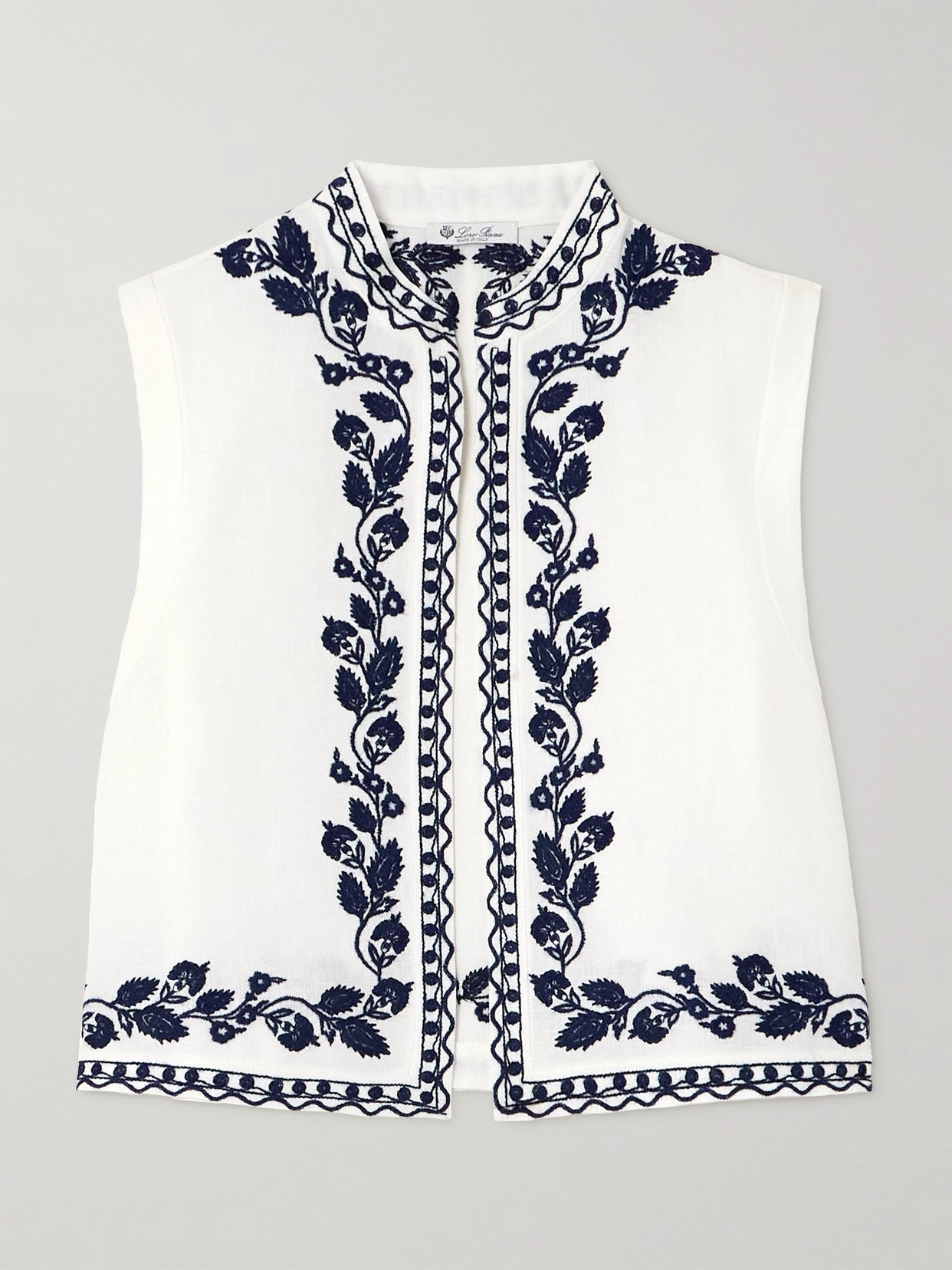 Shop Loro Piana Dabney Embroidered Linen Vest In White