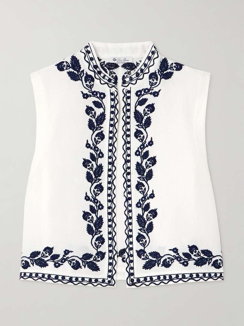 Loro Piana Dabney Embroidered Linen Vest