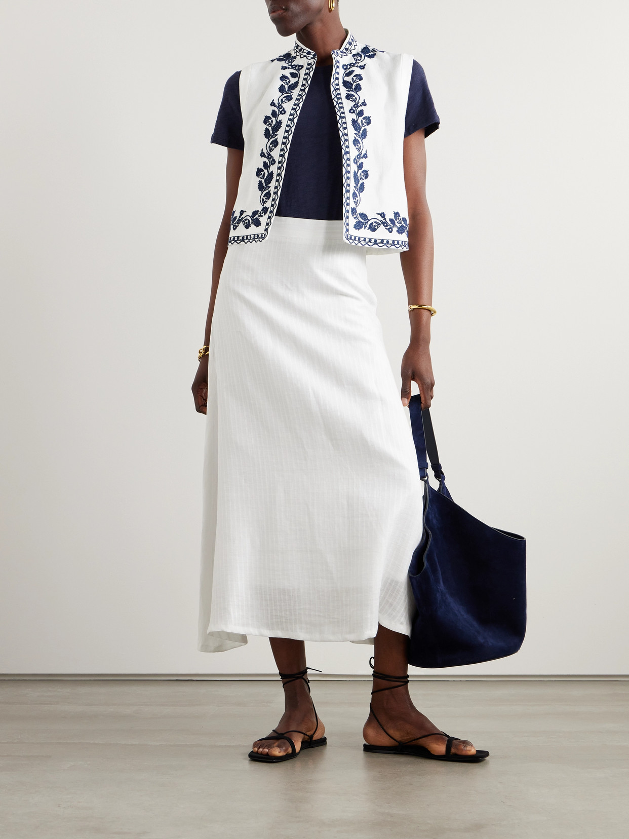 Dabney Embroidered Linen Vest