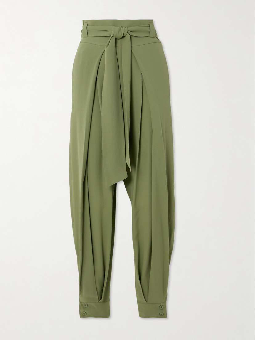 Loro Piana Gralan Belted Pleated Silk-crepe Tapered Pants