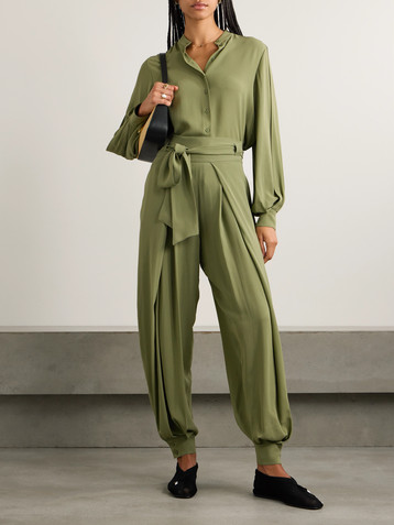 Loro Piana Gralan belted pleated silk-crepe tapered pants