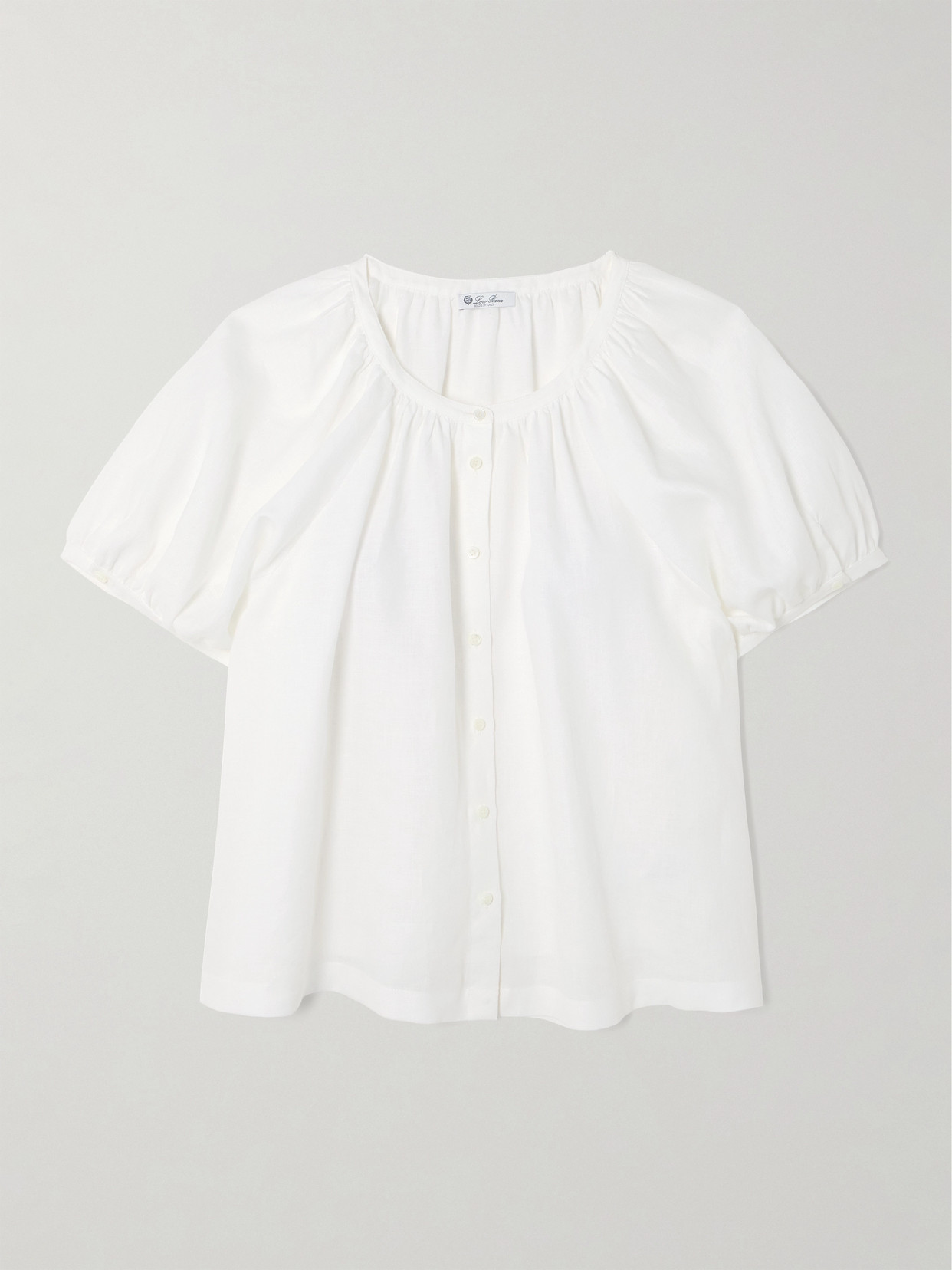 Loro Piana Gathered Linen Top In White