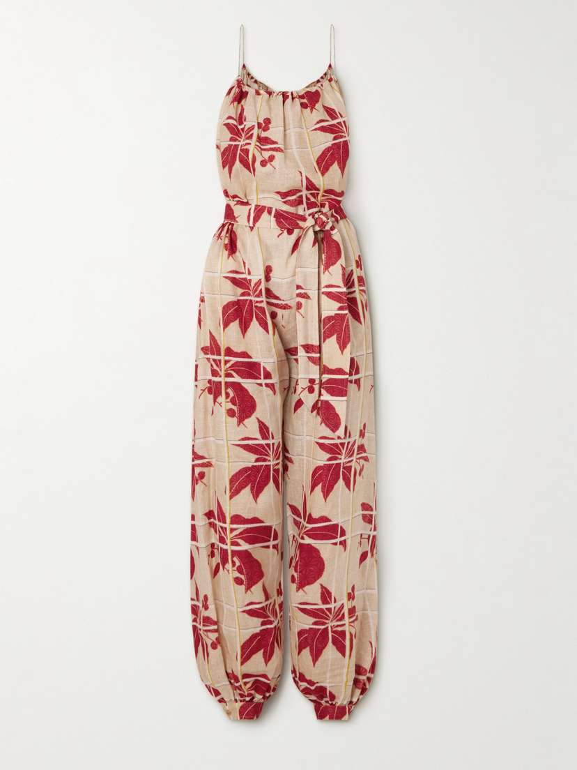 Loro Piana Belted Printed Linen Jumpsuit