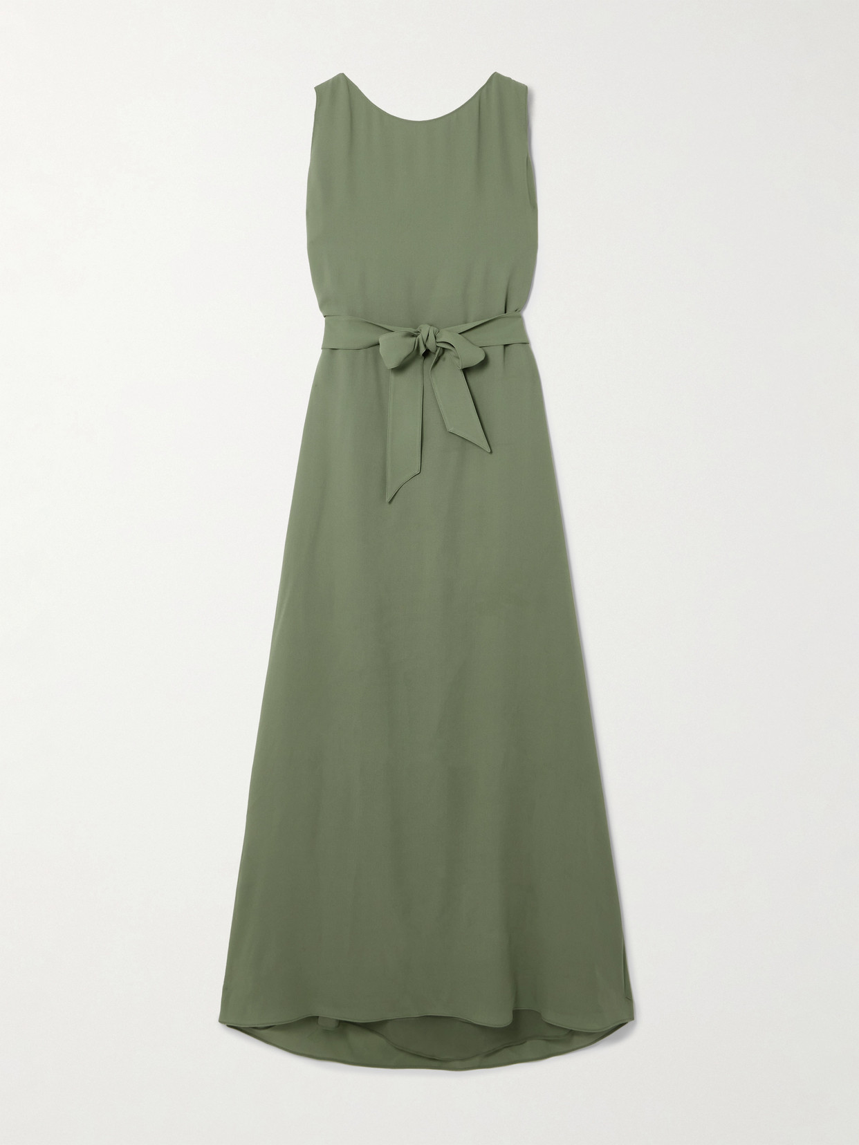 Loro Piana Belted Silk-crepe Maxi Dress In Green