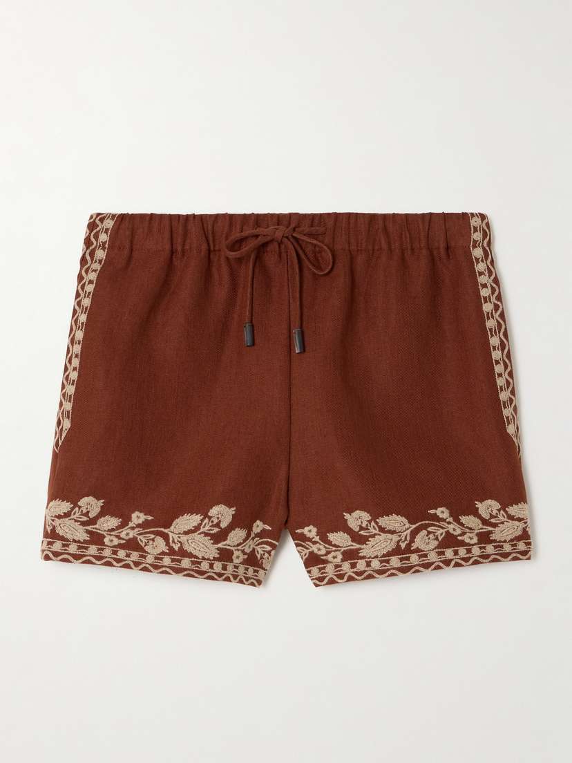 Loro Piana Ernst Embroidered Linen Shorts
