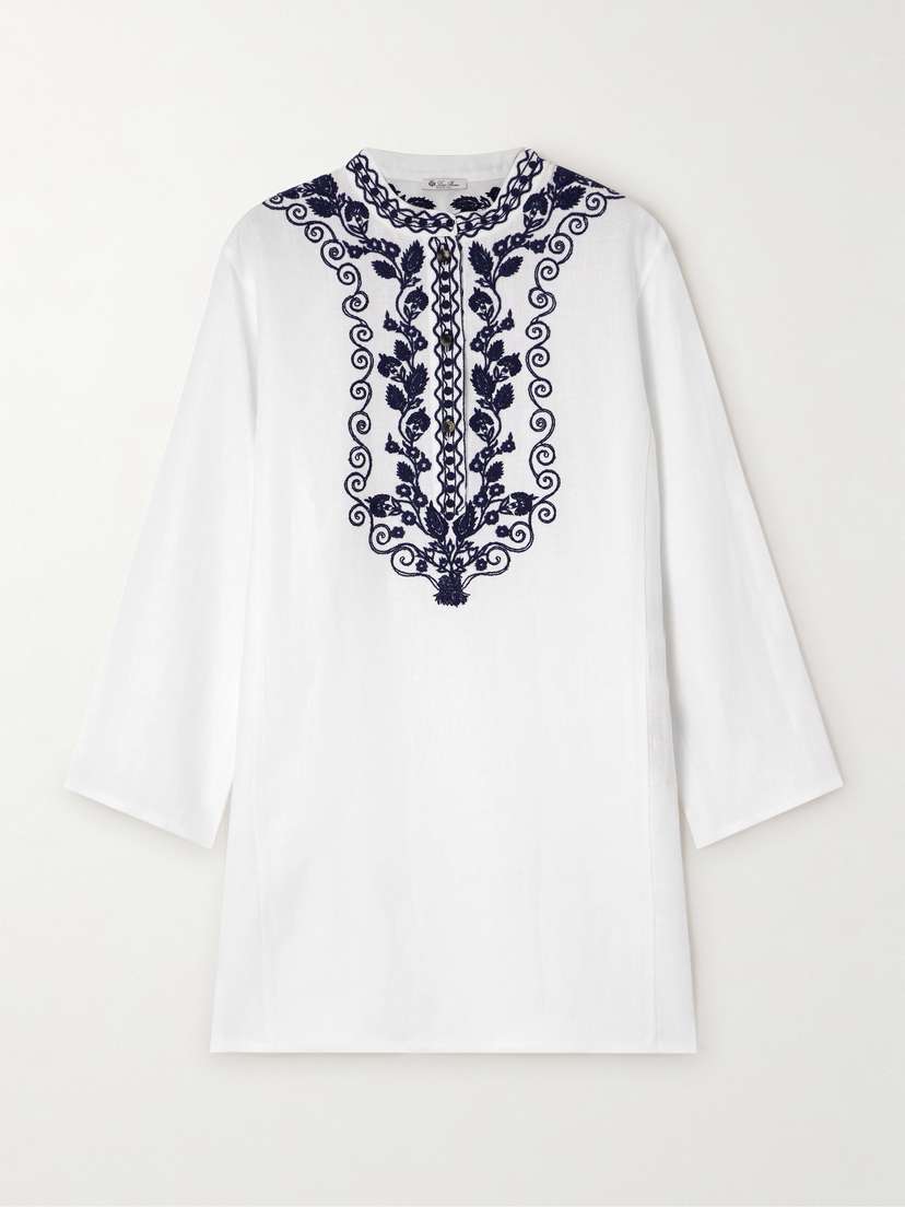 Loro Piana Embroidered Linen Blouse