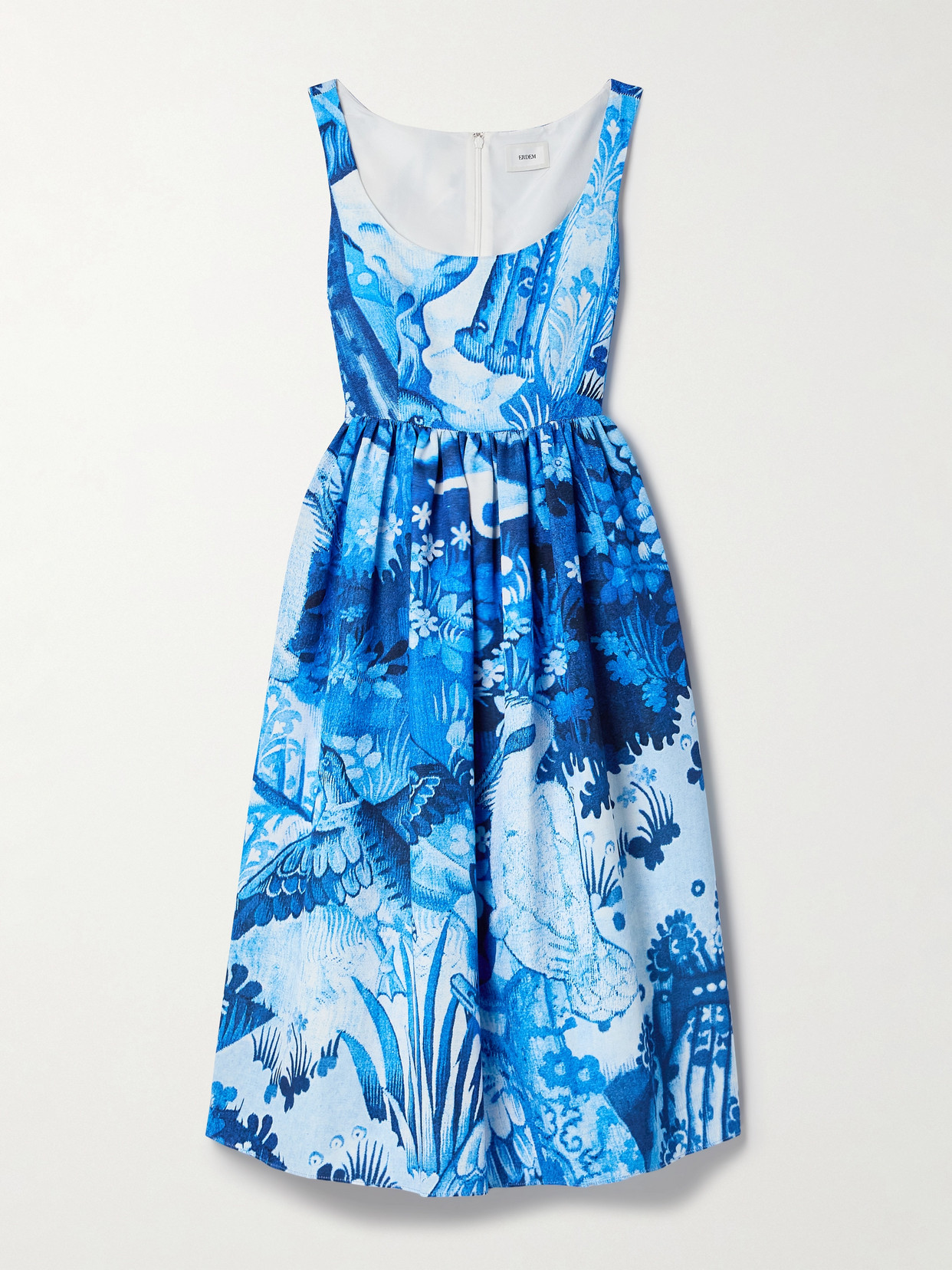 Erdem - Gathered Floral-print Cotton-blend Faille Midi Dress - Blue