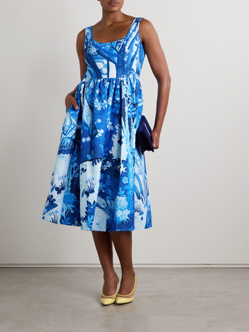 Erdem Gathered floral-print cotton-blend faille midi dress