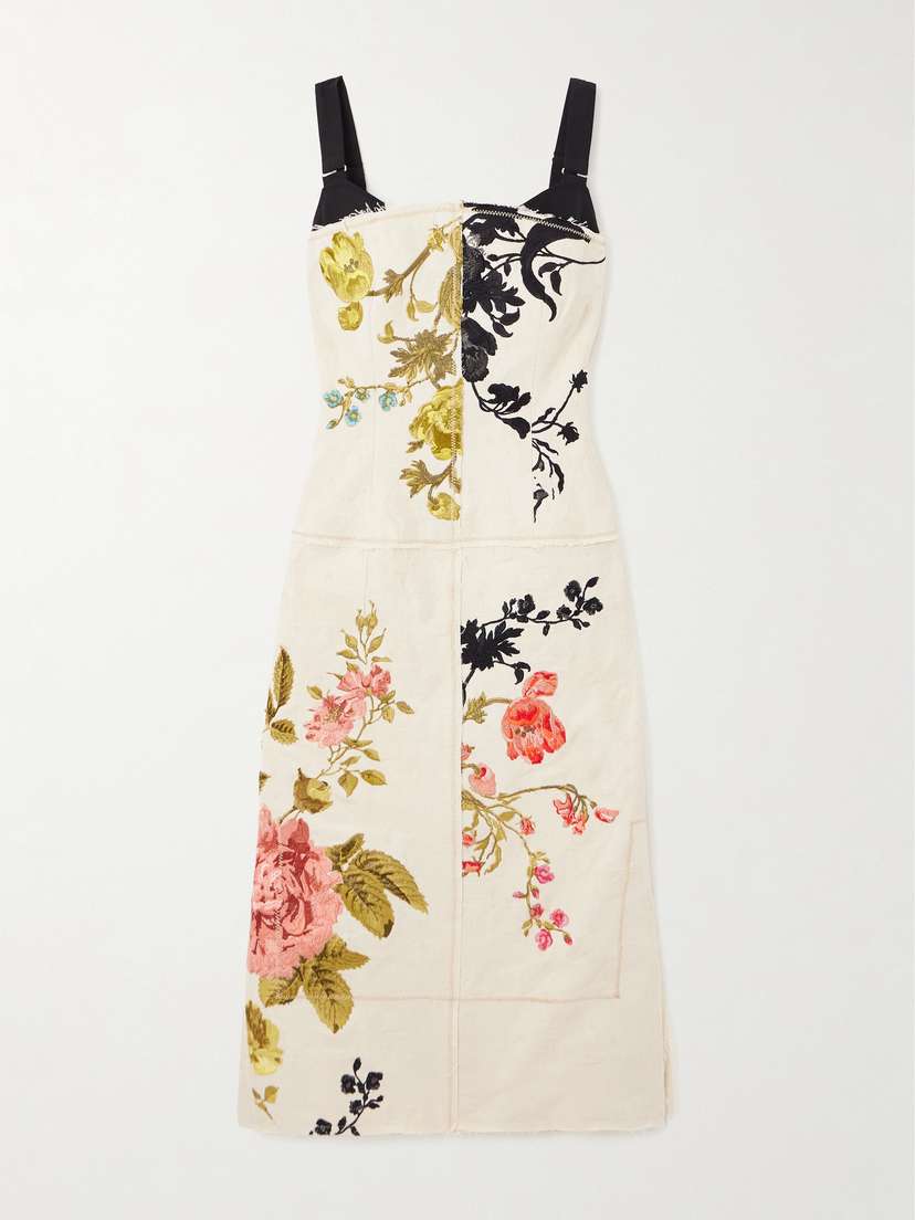 Erdem Frayed Paneled Embroidered Cotton And Silk-blend Midi Dress -  - UK 12