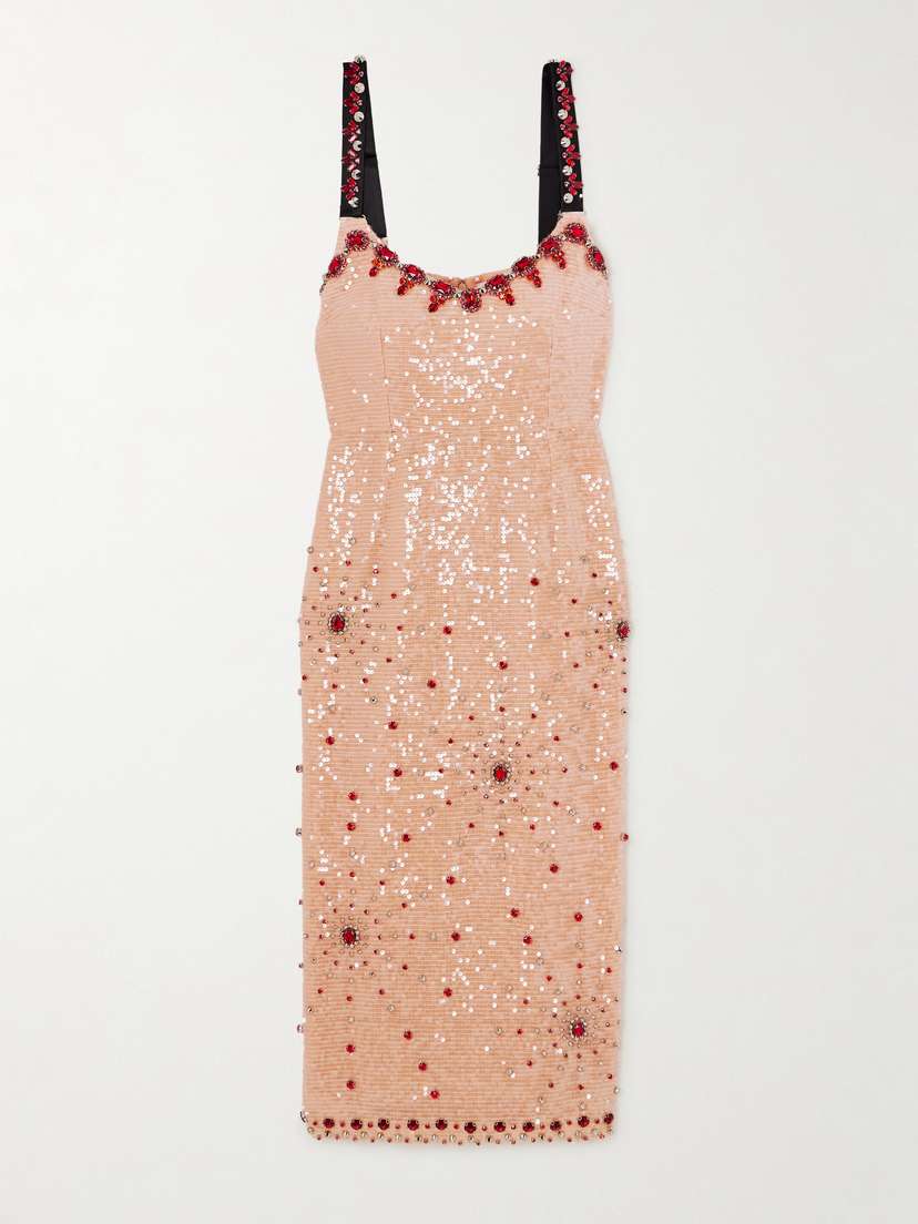 Erdem Crystal-embellished Sequined Chiffon And Silk Crepe De Chine Midi Dress