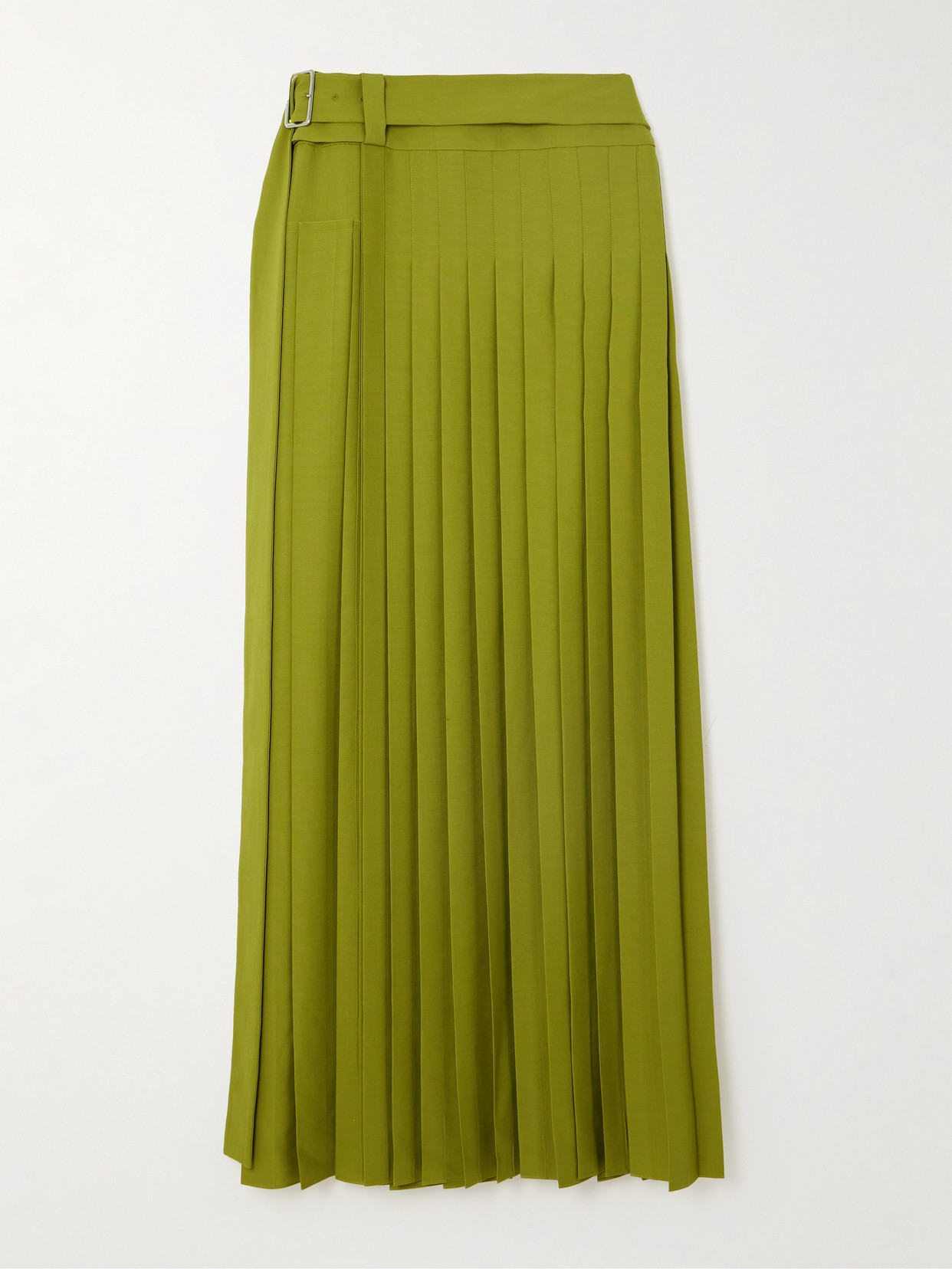 Erdem Pleated Twill Maxi Skirt In Green