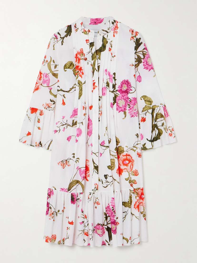 Erdem Tiered Pintucked Floral-print Cotton-seersucker Midi Dress - UK 16