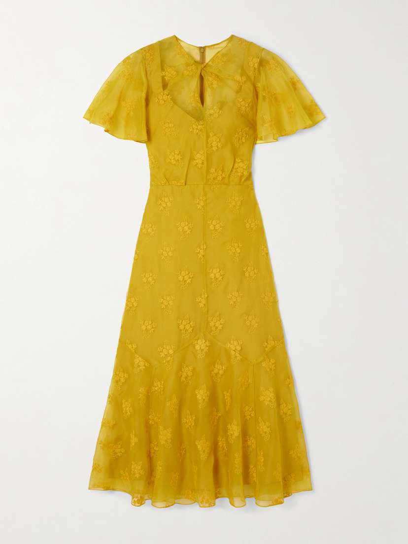 Erdem Twist-front Paneled Embroidered Silk-organza Midi Dress