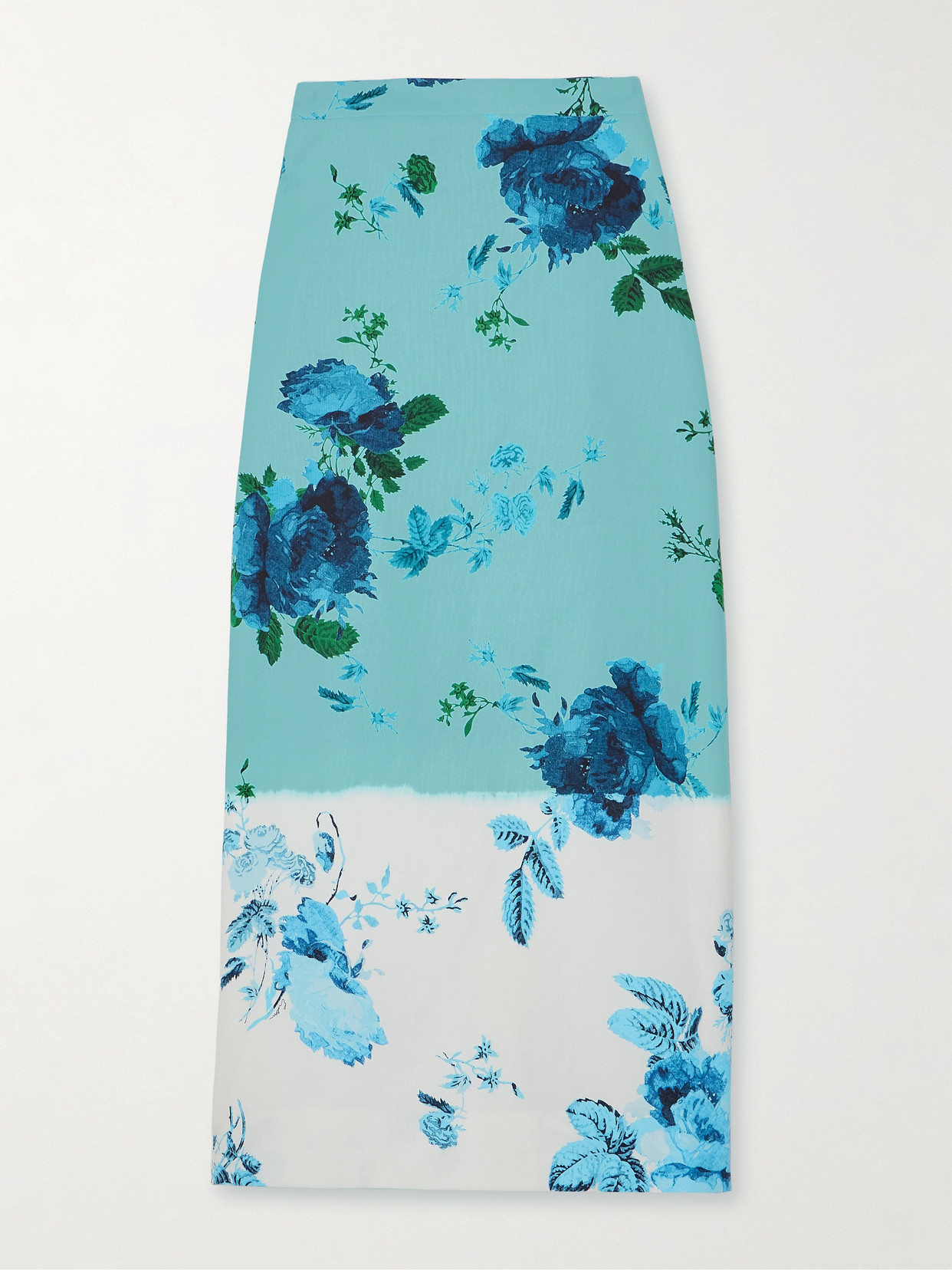 Shop Erdem Floral-print Cotton-twill Midi Skirt In Blue