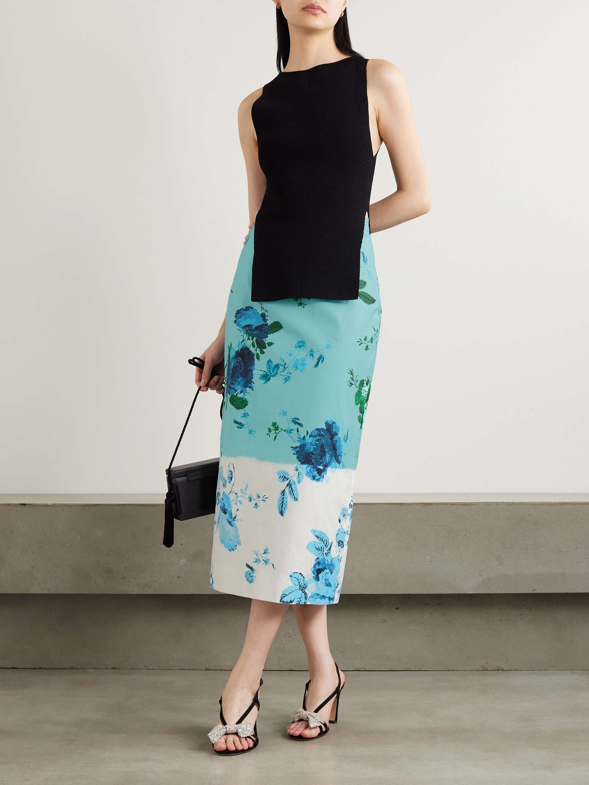 ERDEM Floral print cotton twill midi skirt NET A PORTER