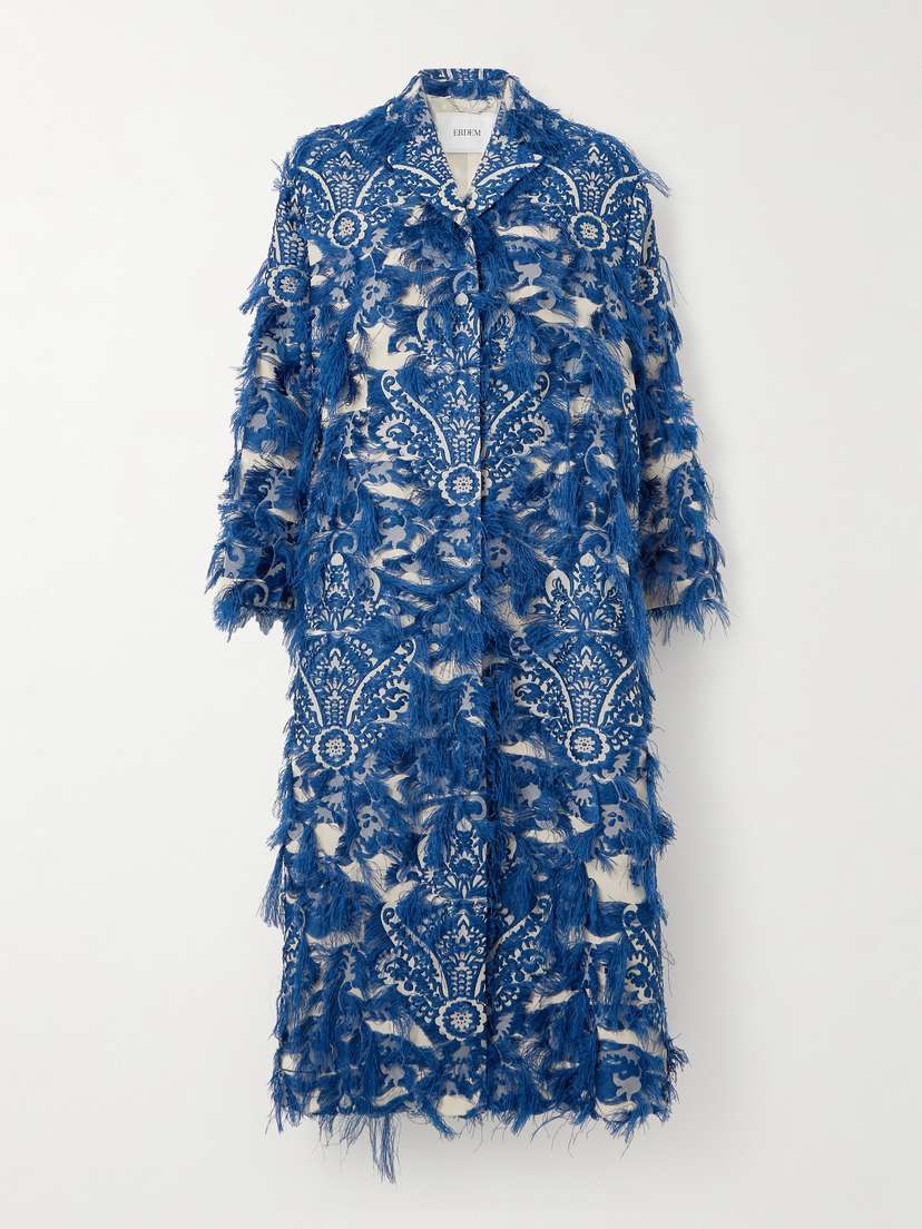 Erdem Oversized Fringed Jacquard Coat