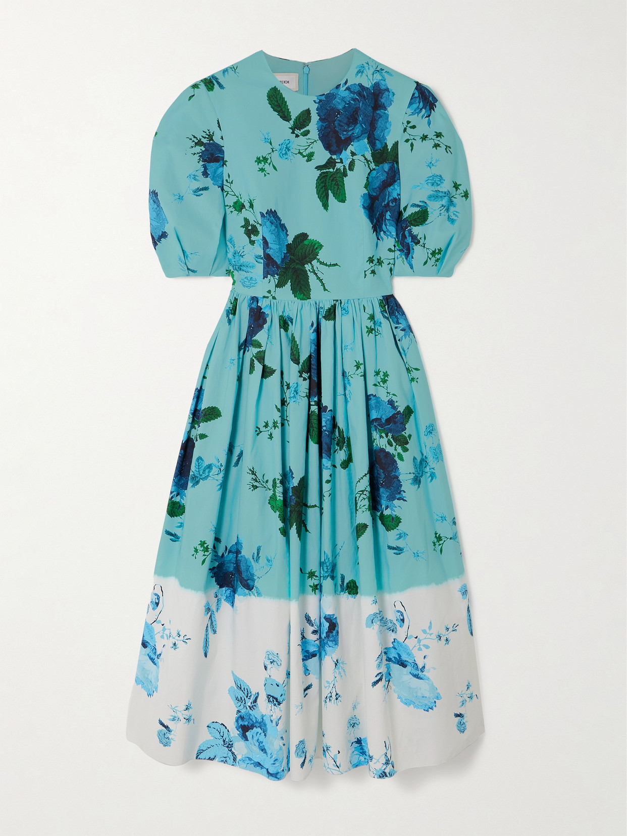 Erdem Gathered Floral-print Cotton-faille Midi Dress In Blue