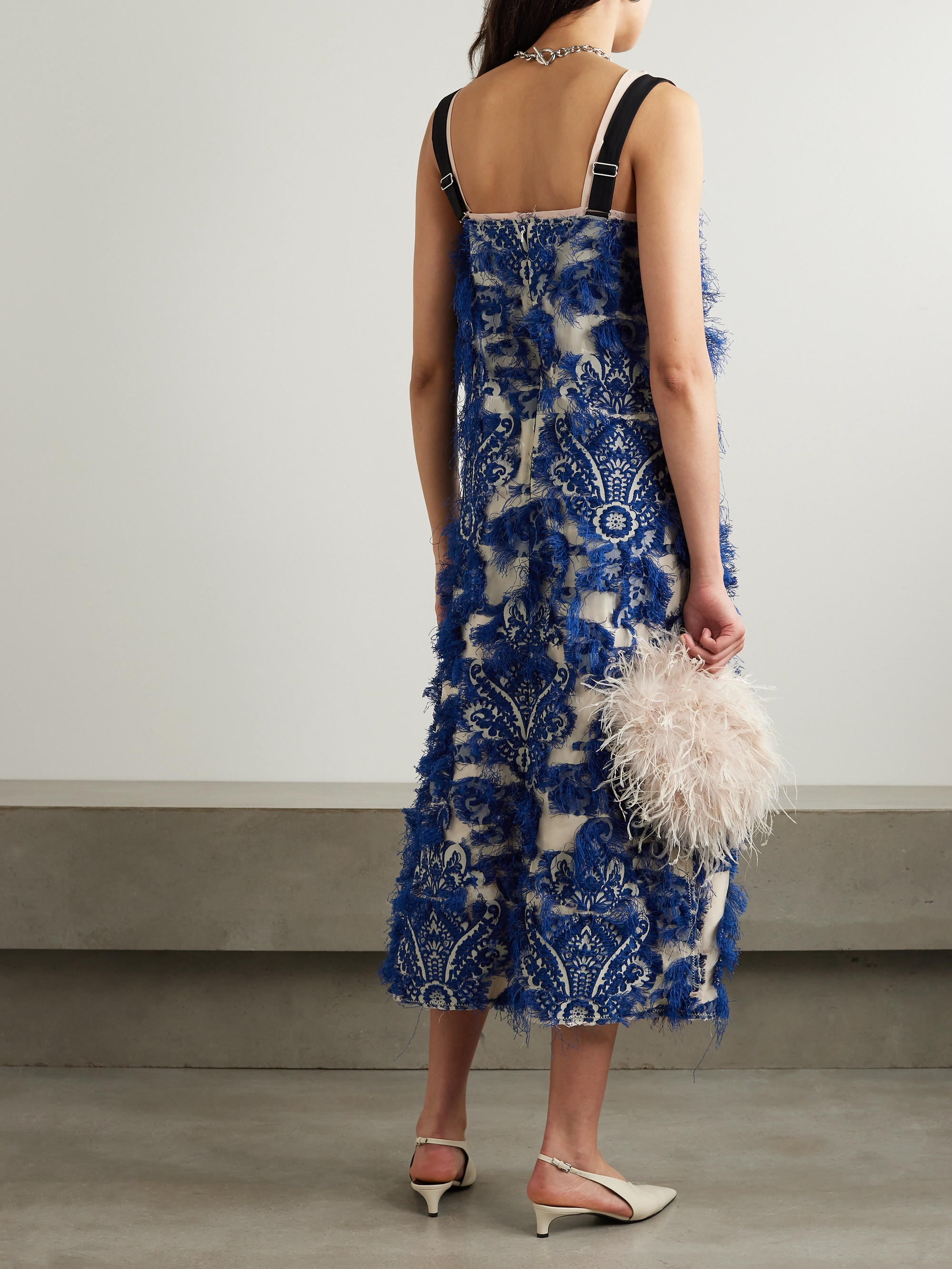 Erdem Fringed embroidered tulle midi dress