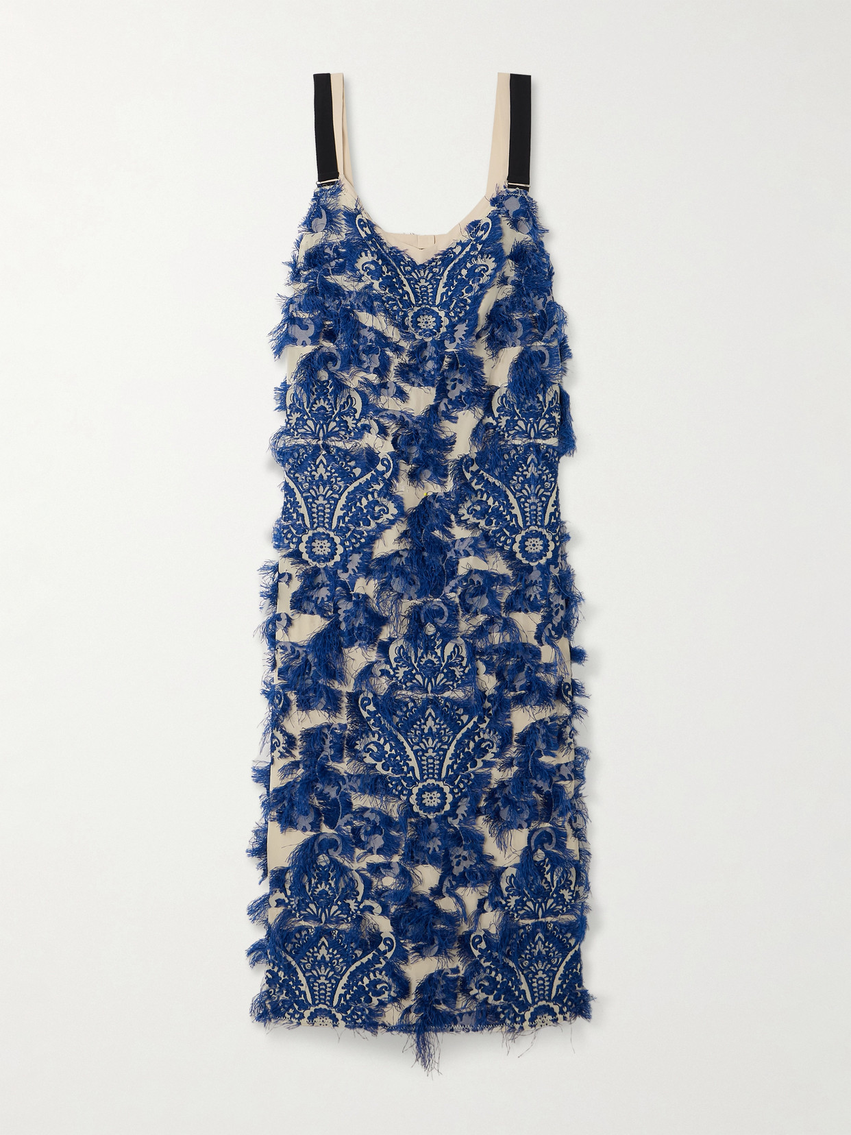 Erdem Fringed Embroidered Tulle Midi Dress In Blue