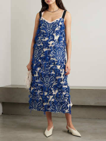 Erdem Fringed embroidered tulle midi dress