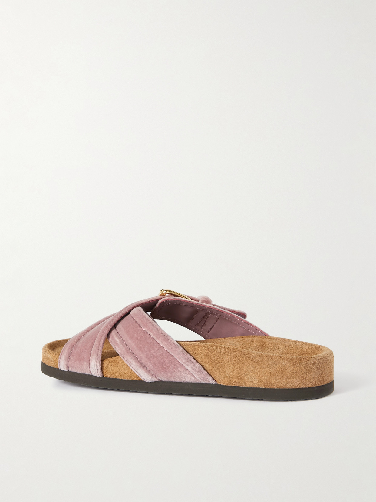 Valentino Buckled Velvet Slides In Pink