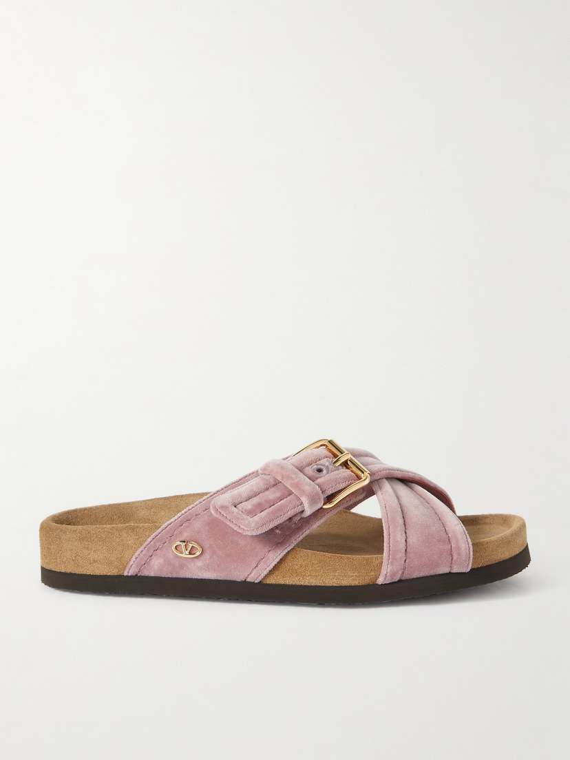 Valentino Garavani Buckled Velvet Slides