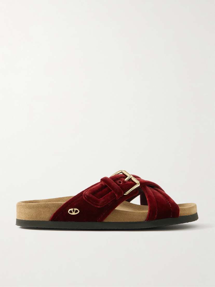 Valentino Garavani — Buckled velvet slides