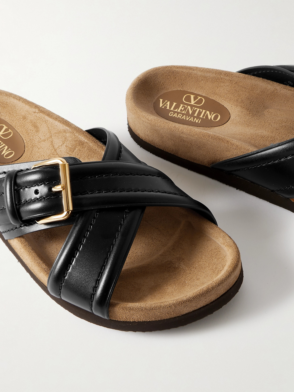 Valentino Fussfriend Buckled Leather Slides In Black