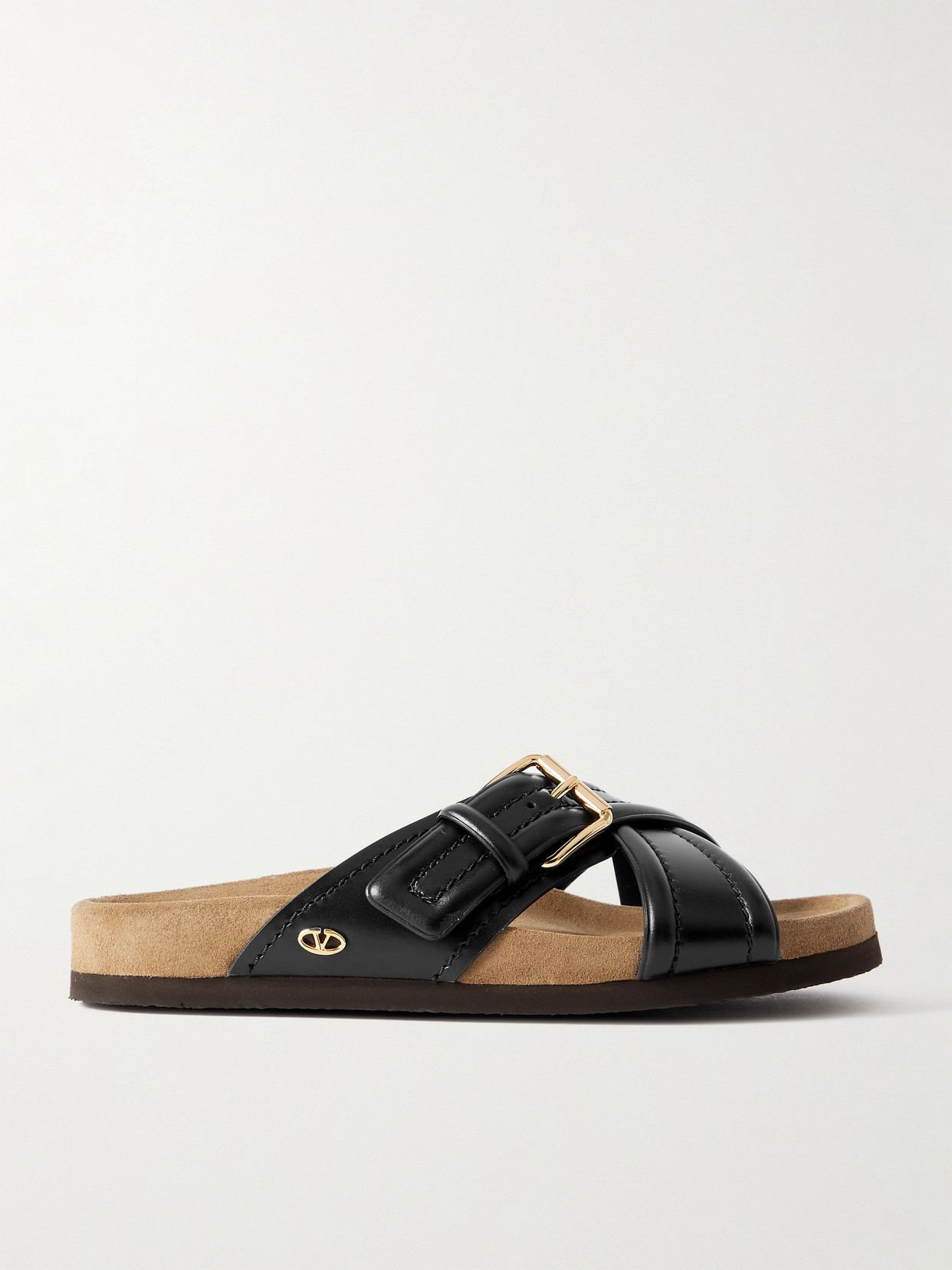 Shop Valentino Fussfriend Buckled Leather Slides In Black